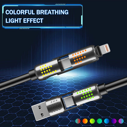 240W 4-In-1 USB-C Cable, PD 5A Fast Charging, Data Sync, USB-A, Type-C, Lightning, Aluminum, Compatible with Iphone 16/15, Ipad, Samsung, Laptops