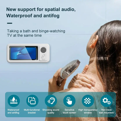 Mobile Phone Waterproof Box, Bluetooth Speaker, Bathroom Waterproof 360 ° Rotating Touch Screen, Watch Movies, Listen to Music, Mobile Phone Holder, Bluetooth Speaker, Audio Shower TV Holder, Bathroom Holder, Swimming Pool, Kitchen, Bathroom, Sink