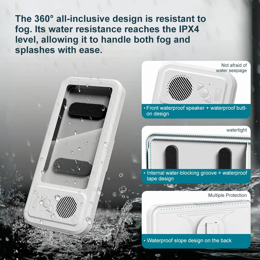 Mobile Phone Waterproof Box, Bluetooth Speaker, Bathroom Waterproof 360 ° Rotating Touch Screen, Watch Movies, Listen to Music, Mobile Phone Holder, Bluetooth Speaker, Audio Shower TV Holder, Bathroom Holder, Swimming Pool, Kitchen, Bathroom, Sink