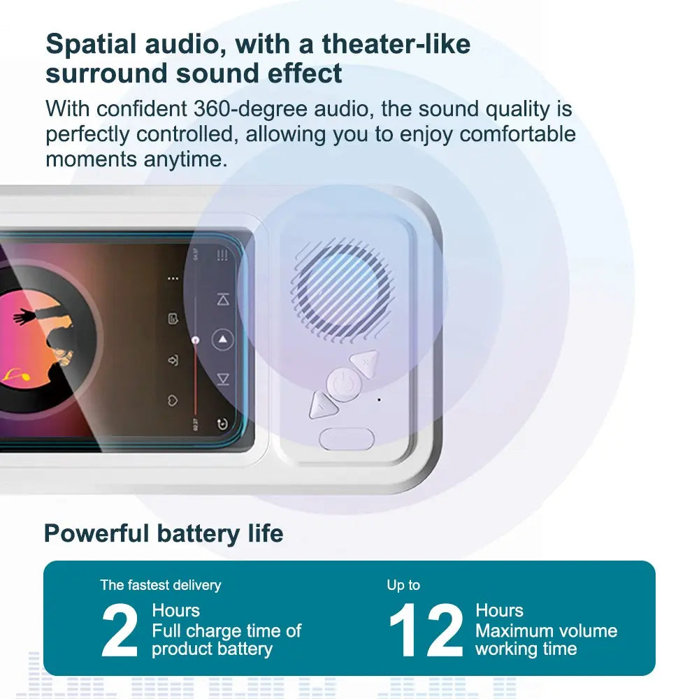 Mobile Phone Waterproof Box, Bluetooth Speaker, Bathroom Waterproof 360 ° Rotating Touch Screen, Watch Movies, Listen to Music, Mobile Phone Holder, Bluetooth Speaker, Audio Shower TV Holder, Bathroom Holder, Swimming Pool, Kitchen, Bathroom, Sink