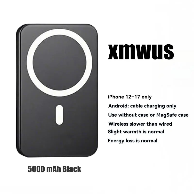 5000Mah Magnetic Power Bank for Iphone 12–17 Series, Works Best with Magsafe Case or No Case, Portable Wireless Charger