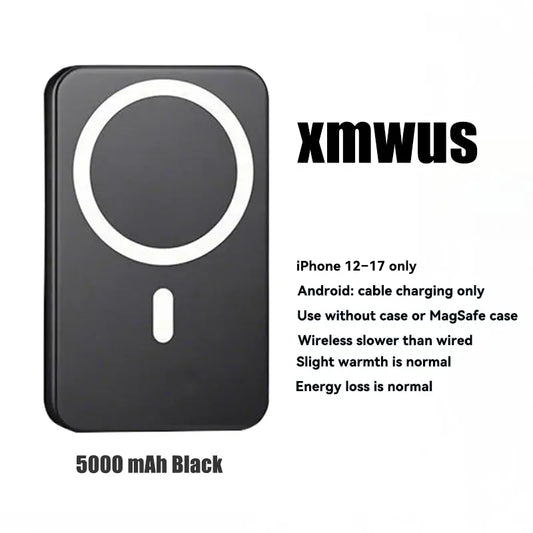 5000Mah Magnetic Power Bank for Iphone 12–17 Series, Works Best with Magsafe Case or No Case, Portable Wireless Charger