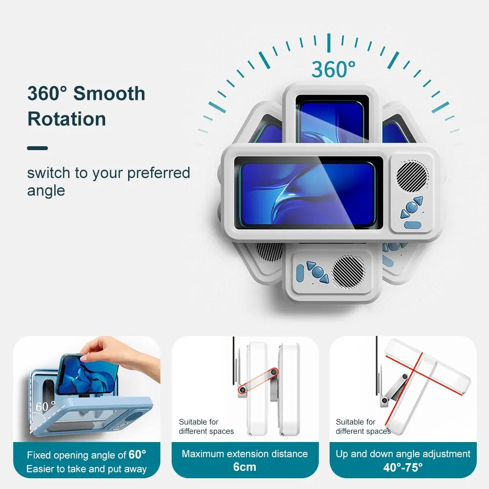 Mobile Phone Waterproof Box, Bluetooth Speaker, Bathroom Waterproof 360 ° Rotating Touch Screen, Watch Movies, Listen to Music, Mobile Phone Holder, Bluetooth Speaker, Audio Shower TV Holder, Bathroom Holder, Swimming Pool, Kitchen, Bathroom, Sink