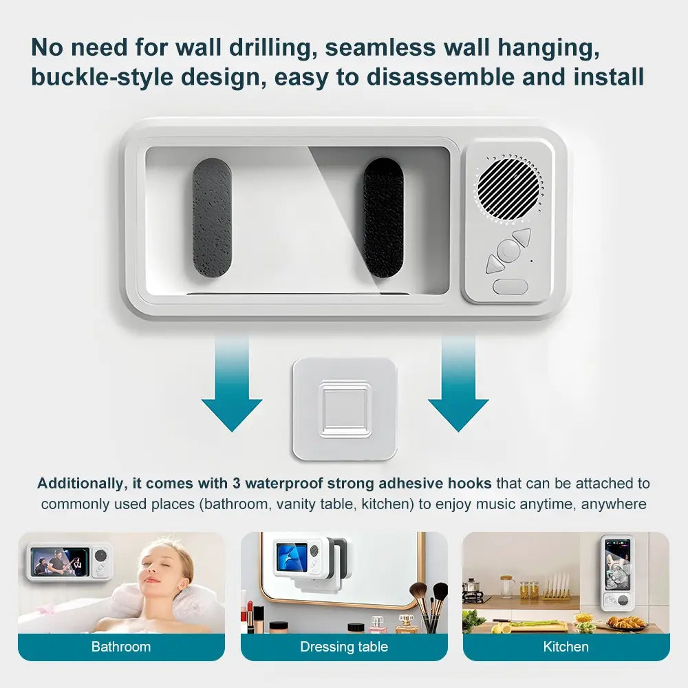 Mobile Phone Waterproof Box, Bluetooth Speaker, Bathroom Waterproof 360 ° Rotating Touch Screen, Watch Movies, Listen to Music, Mobile Phone Holder, Bluetooth Speaker, Audio Shower TV Holder, Bathroom Holder, Swimming Pool, Kitchen, Bathroom, Sink