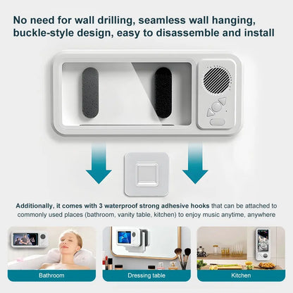 Mobile Phone Waterproof Box, Bluetooth Speaker, Bathroom Waterproof 360 ° Rotating Touch Screen, Watch Movies, Listen to Music, Mobile Phone Holder, Bluetooth Speaker, Audio Shower TV Holder, Bathroom Holder, Swimming Pool, Kitchen, Bathroom, Sink
